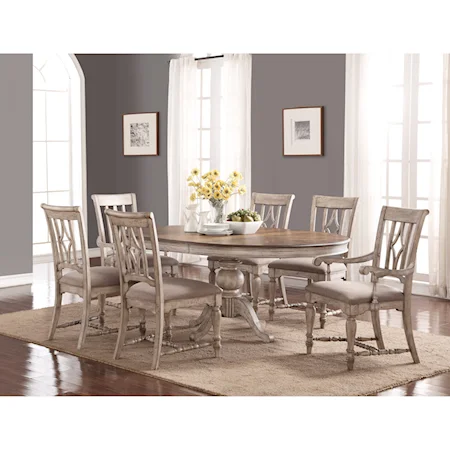 Relaxed Vintage Table and Chair Set with Pedestal Table